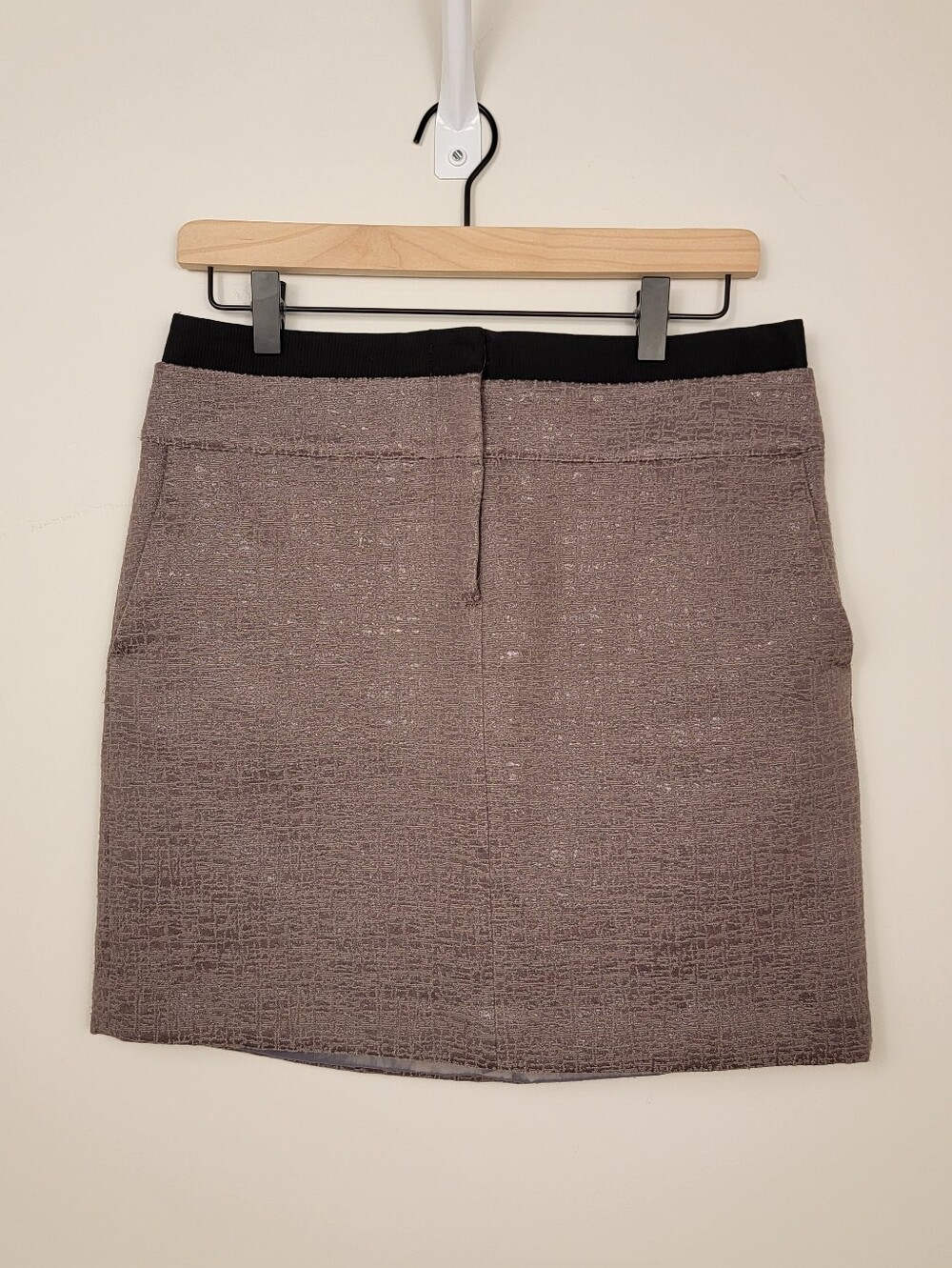 LOFT Taupe Crackle Textured Mini Skirt Contrast Waist Pockets Women's 4